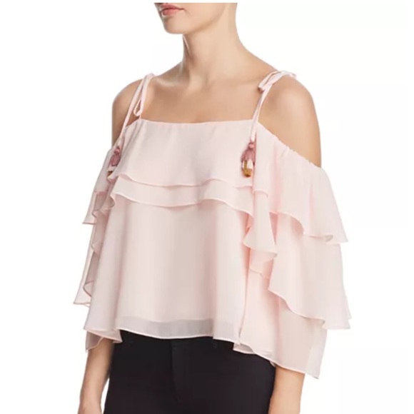 Rebecca Minkoff Dena Tiered Cold-Shoulder Light Pink Top - Picture 1 of 12